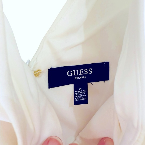 NWT GUESS White Puff Sleeve Wired V Mini Dress Size 6 - Picture 5 of 9